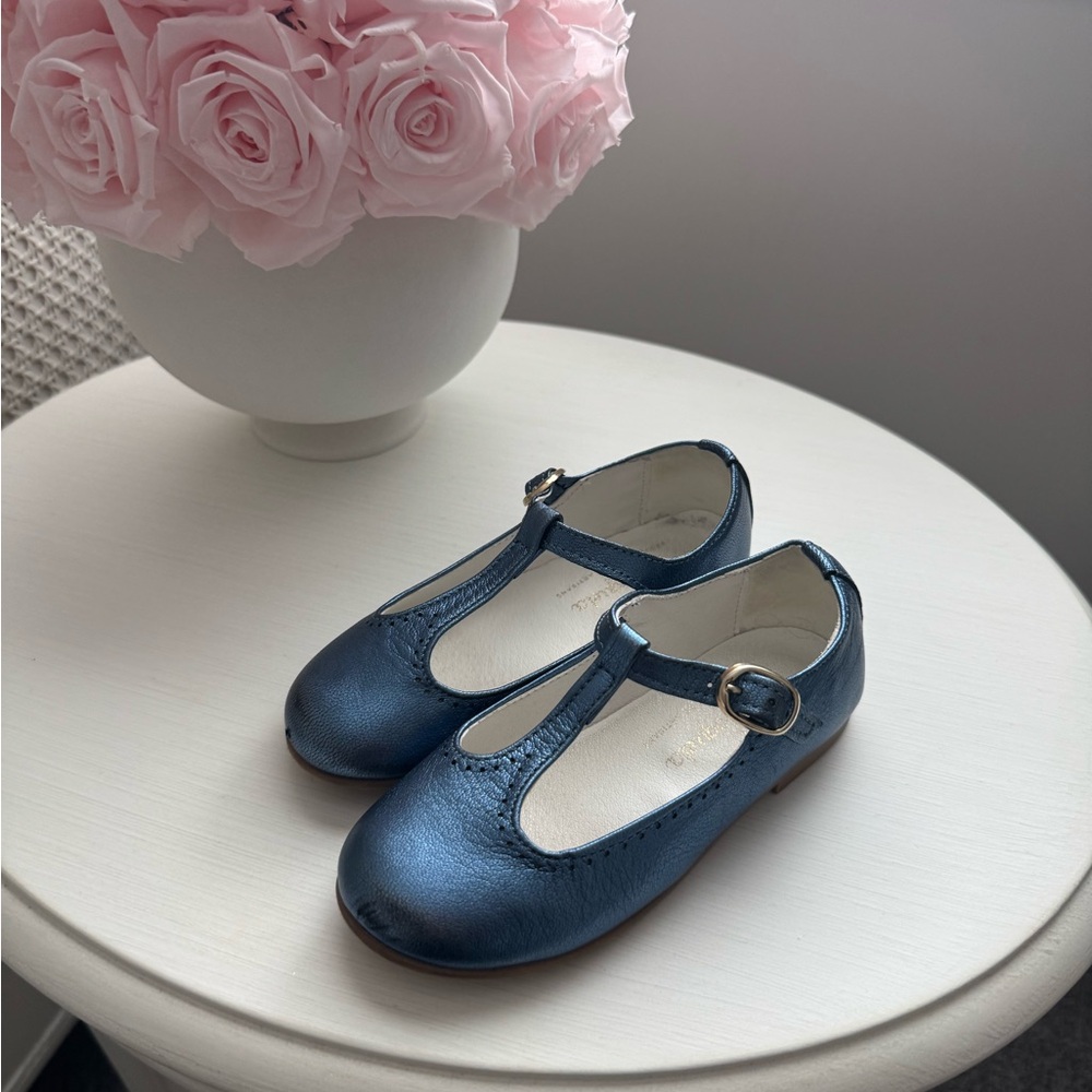 La Coqueta Metallic Blue Kids T-Bar Shoes